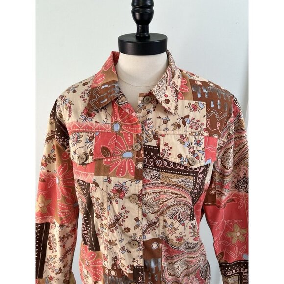 VTG Anne Carson WM LG Patchwork Boho Jacket Shacket Shirt Cottage Art To Wear - Picture 2 of 7